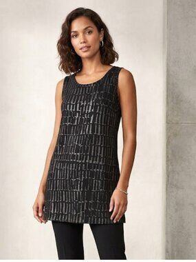 Tomas Maier Italy Metallic Geometric Tank Top Tunic, Black, Womens Size 4